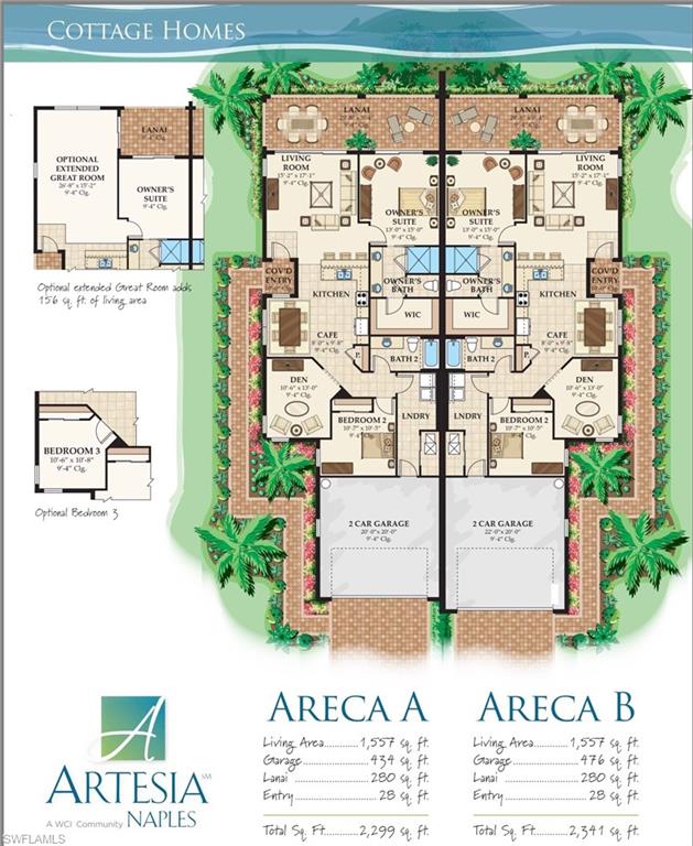 Floor plan, the den can be easily converted to a 3rd bedroom by adding a closet.