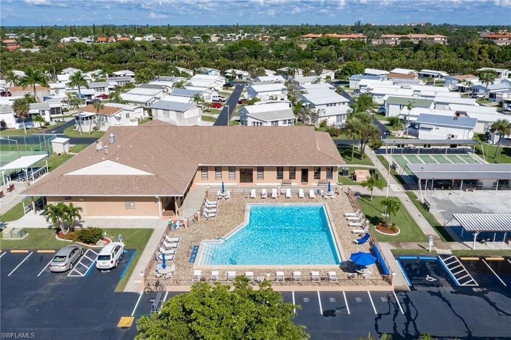 Over all view of pool and club house.