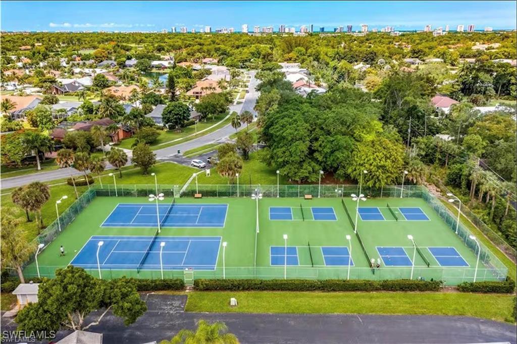 Aerial perspective showcasing multiple outdoor courts
