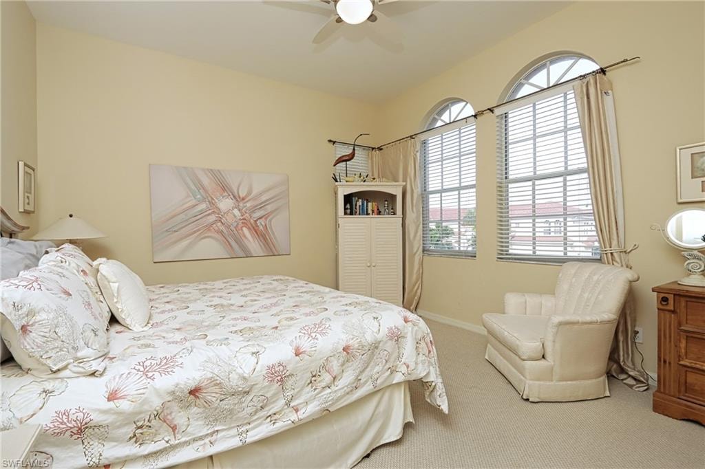 Bedroom with carpet floors and ceiling fan