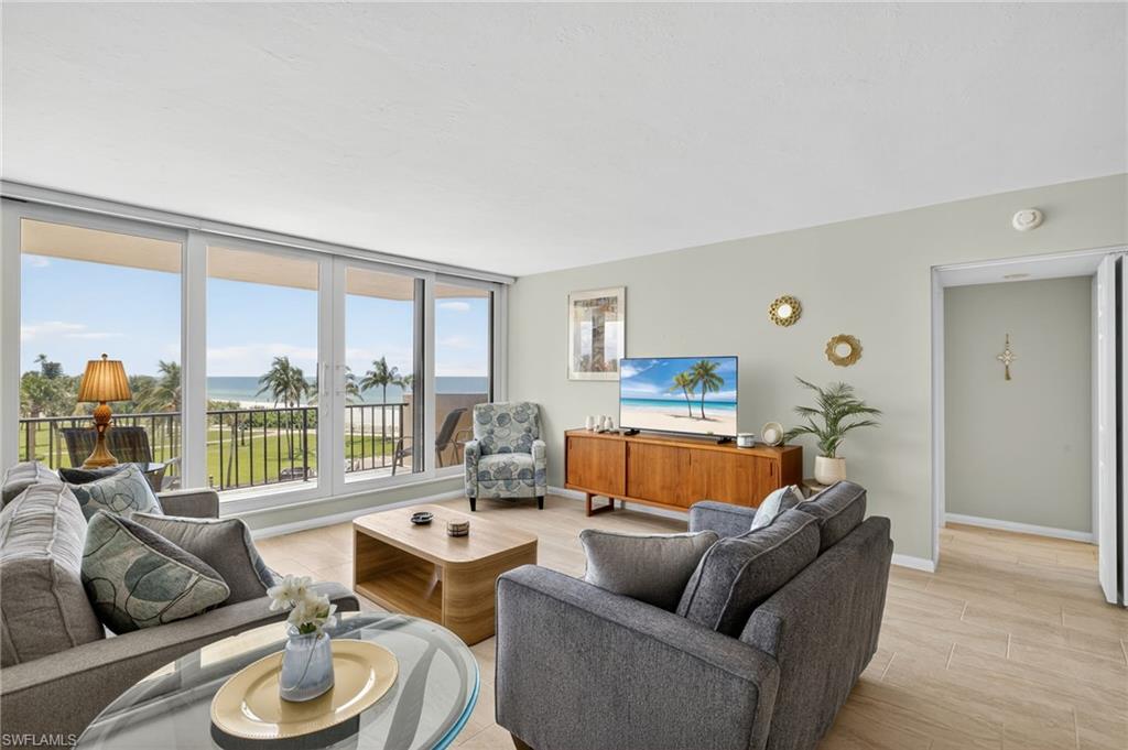 Living area with a beautiful view of the Gulf and sunsets all fall and winter