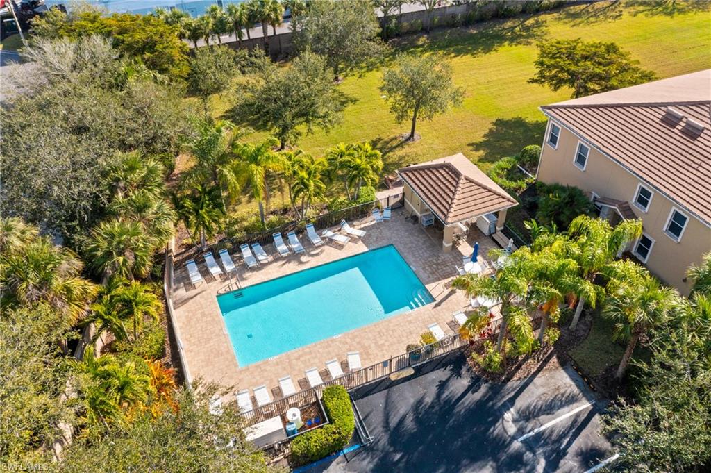 Aerial view of a pool
