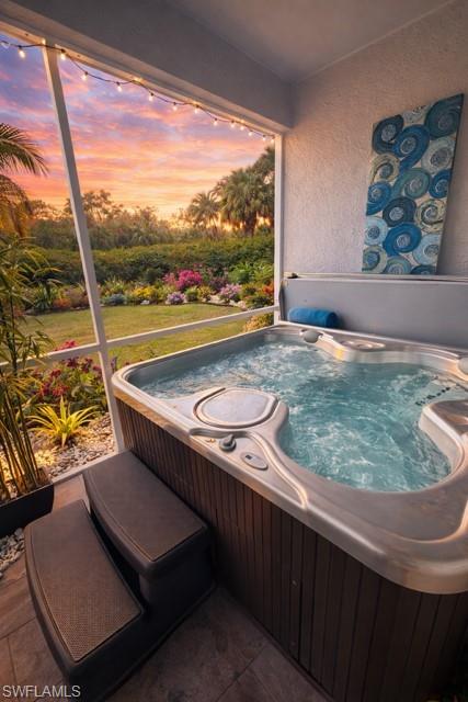 Enjoy peaceful sunsets from the hot tub!