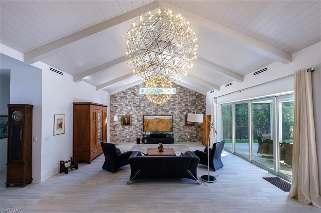 Living Area featuring the barn style wall (tiles)