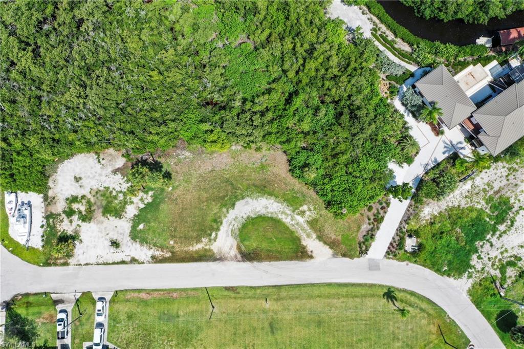Expansive cleared lot with surrounding mature trees and partial grass coverage