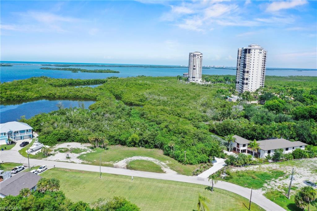 Expansive parcel featuring mature trees, a clear sky, and water visible in the background