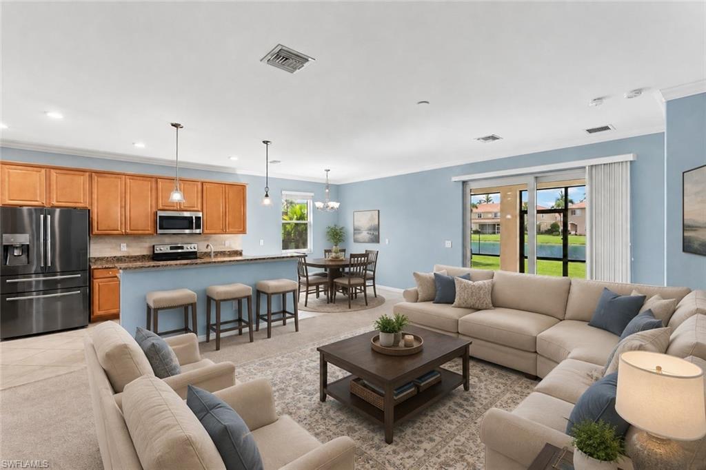 Virtually staged great room.