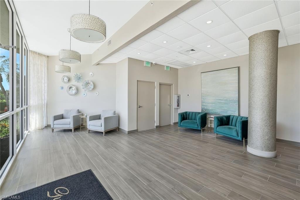 Building lobby featuring recessed lighting