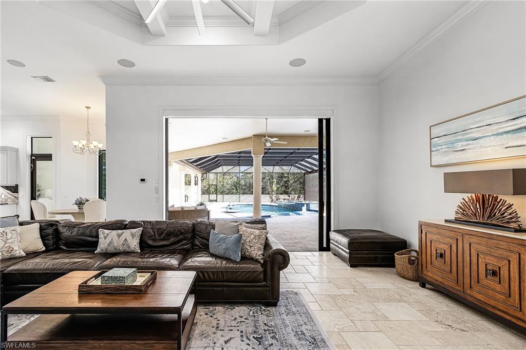 Spacious interior with high ceilings and recessed lighting