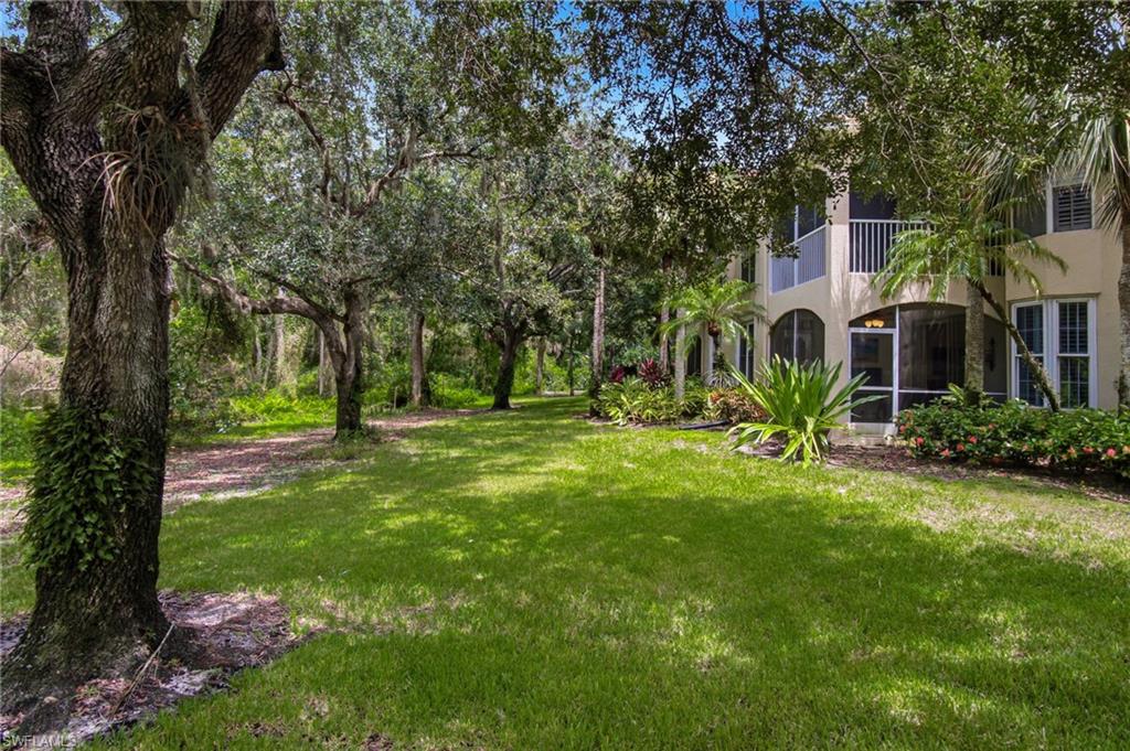 Expansive green lawn with mature trees and tropical landscaping