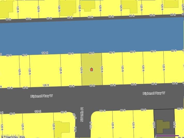 Property Map. Illustrating property boundaries, dimensions, and adjacent thoroughfares