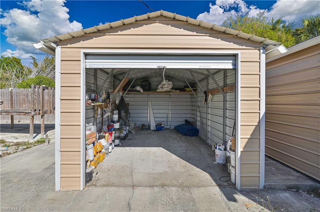 View of detached garage