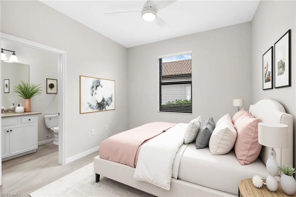 Guest bedroom with ensuite bathroom (virtually staged)