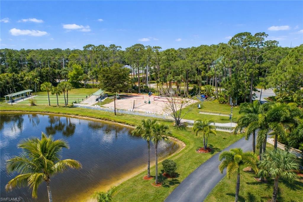 Bird's eye view of a large body of water and a tree filled landscape