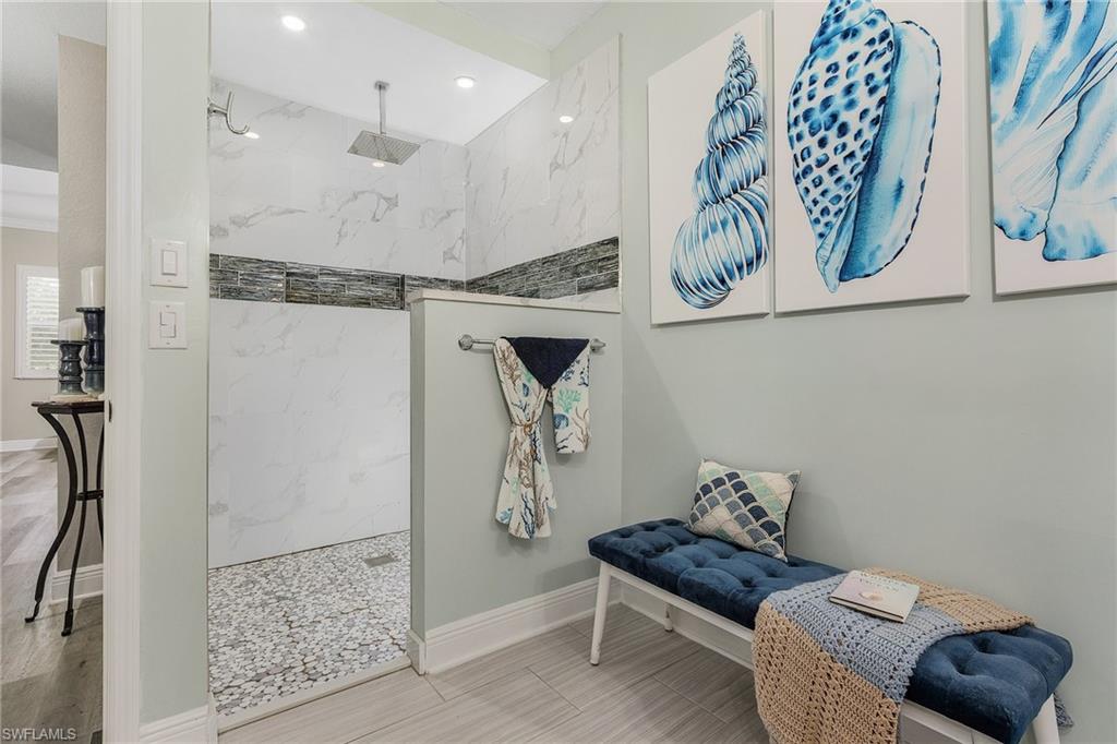 Master bath remodeled with large spa shower w/rain shower and body sprays