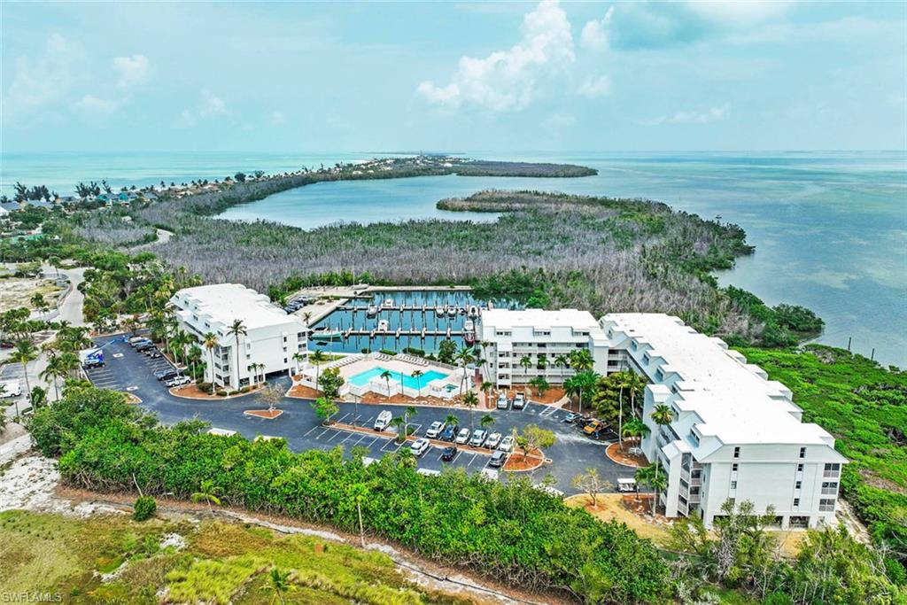 BAYSIDE VILLAS ARIEL VIEW.  BAY, GULF, MANGROVES, COMMUNITY POOL/SPA AND RESORT MARINA.