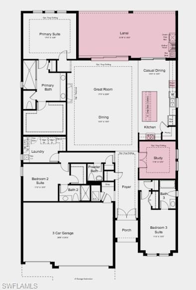 Floor Plan - Additional Highlights Include: tray ceiling package, 4' garage extension, and upgraded appliances.