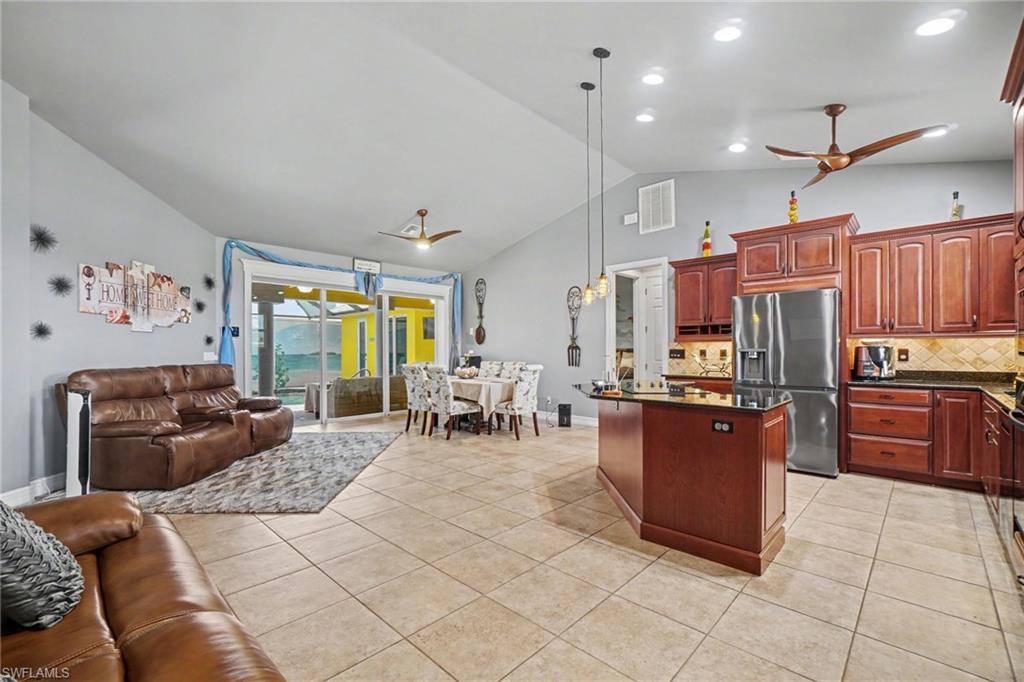 Open-concept living space with vaulted ceilings