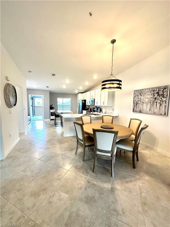 View of tiled dining room