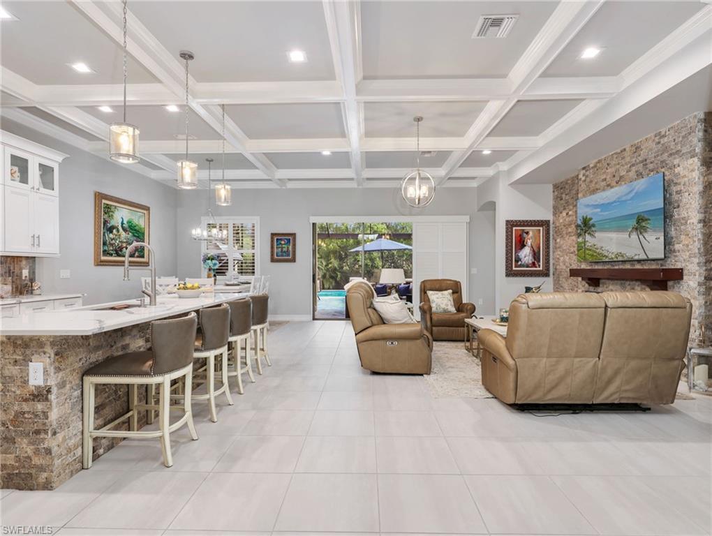 Open concept w/ coffered ceiling