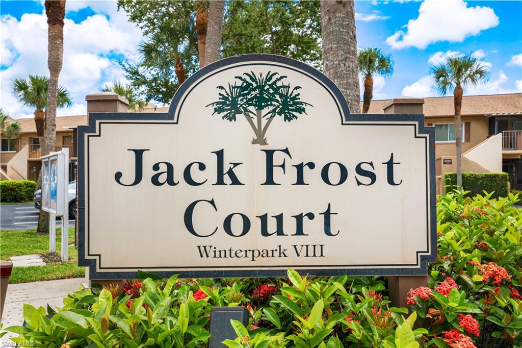 Jack Frost Court at Winterpark VIII offers a welcoming community entrance marked by the distinctive architectural signage