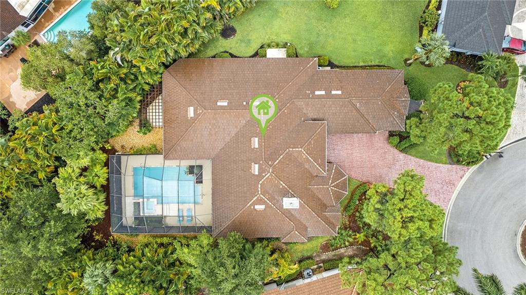 Drone / aerial view of a pool