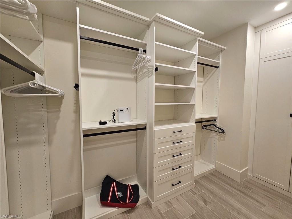 Spacious closet featuring light wood-style flooring