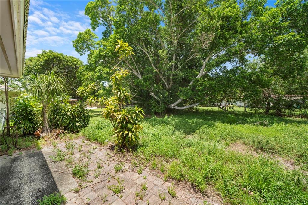 Expansive lawn area with mature trees and established landscaping