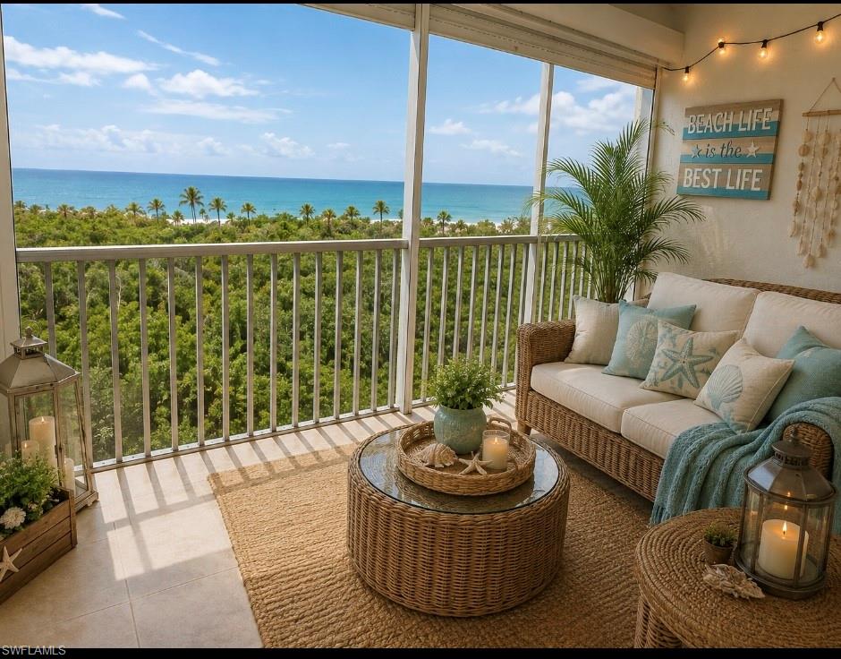 Staged to show with furniture.