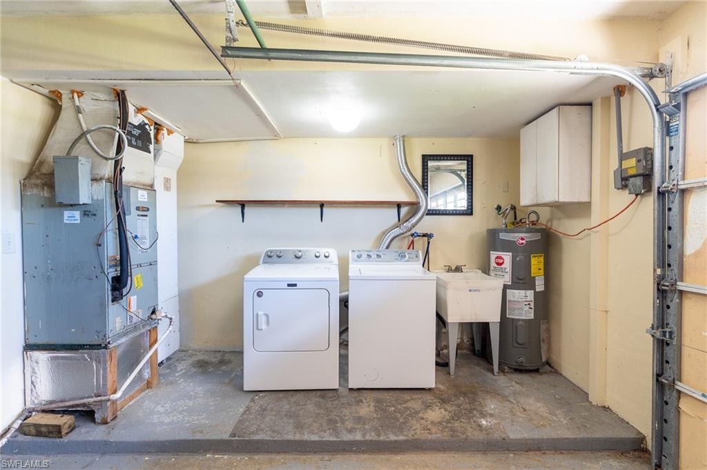 Laundry area with a utility sink, wall-mounted shelving, and overhead cabinetry