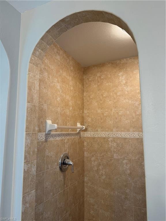 Bathroom view of arched walk in shower