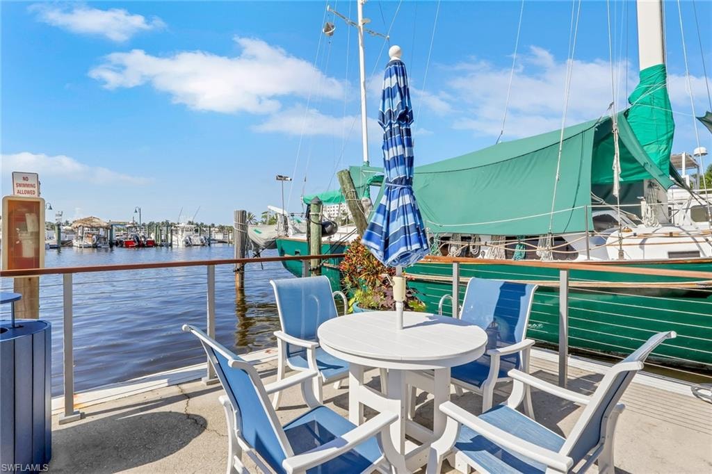 Waterfront patio with marina access