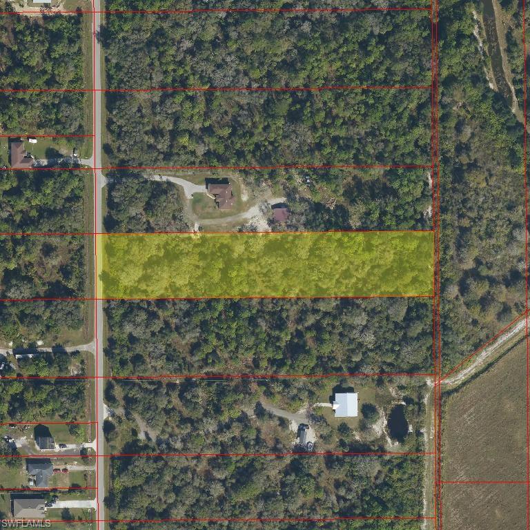 Aerial Map. Depicting the property highlighted in yellow, surrounded by other land parcels and roads