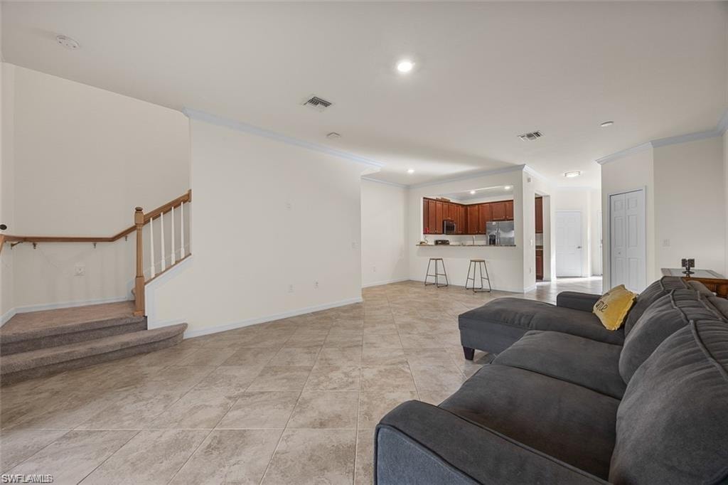 Tile flooring throughout the main living space