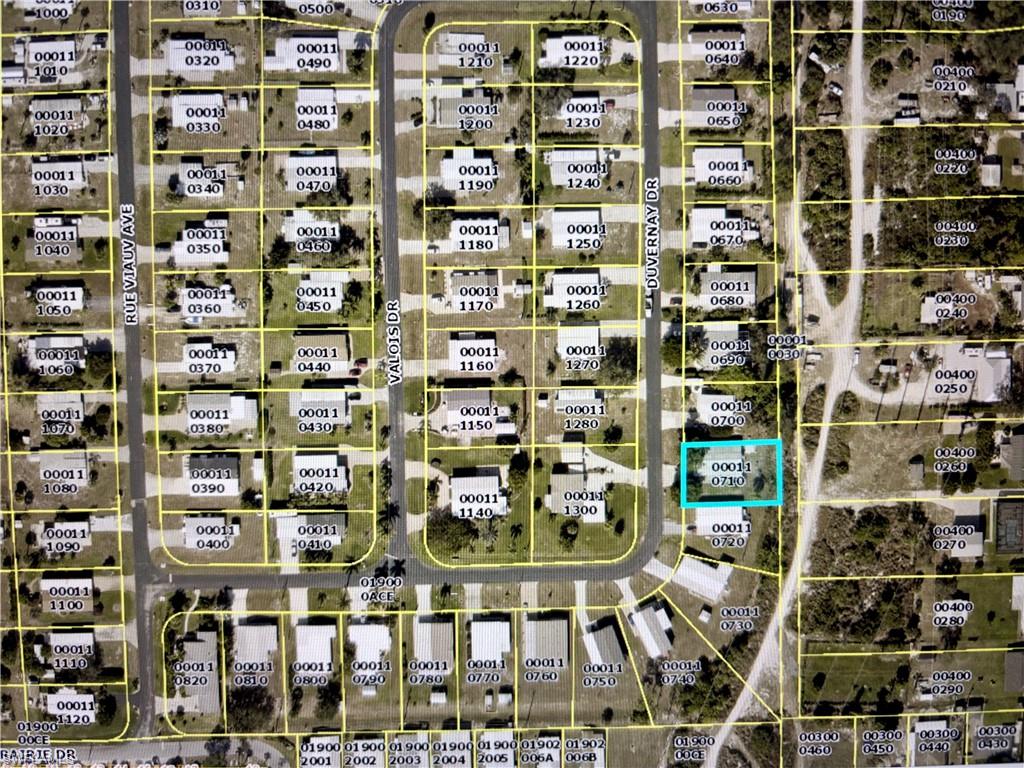 Aerial map displaying numbered parcels, highlighting the property at 00011 0710