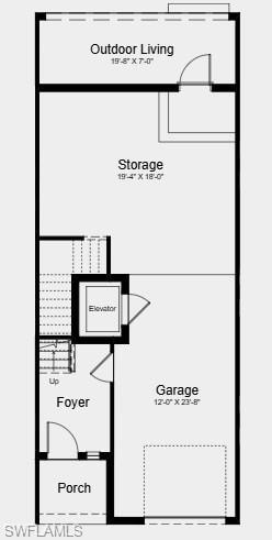 Lower Level Floor Plan - Additional Highlights Include: Private elevator, cafe series appliance package, oak treads, washer and dryer, crown molding at kitchen, built-in refrigerator, and screened enclosed balcony