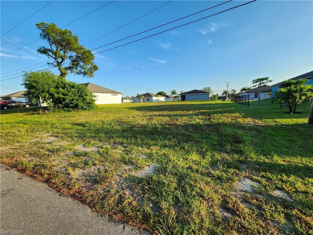 Expansive lot featuring a grass and sand ground cover, mature tree, and surrounding residential structures