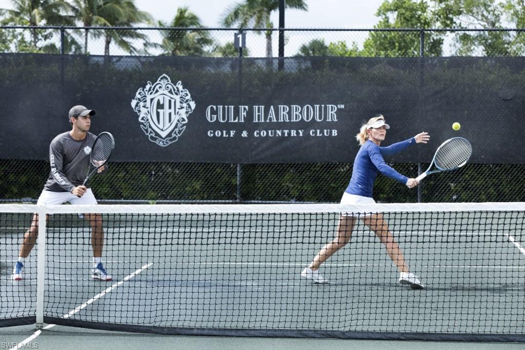 Connect On The CourtSouthwest Florida's most active tennis community, Gulf Harbour has over 20 leagues for men and women to belong to and 300 active tennis members to share endless fun on the court. Four USPTA-certified professionals are ready to help you sharpen your skills. Our dedicated team offers clinics, instruction and tournaments for all levels, from men’s and women’s competitive matches to casual mixed doubles.Private membership required.