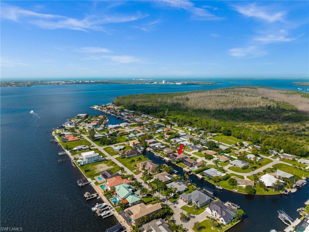 Aerial view of the house, river and Pine Island Sound