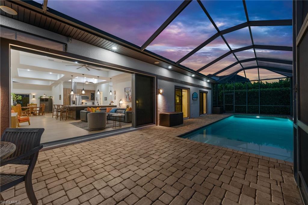 Evening view from the patio into the house