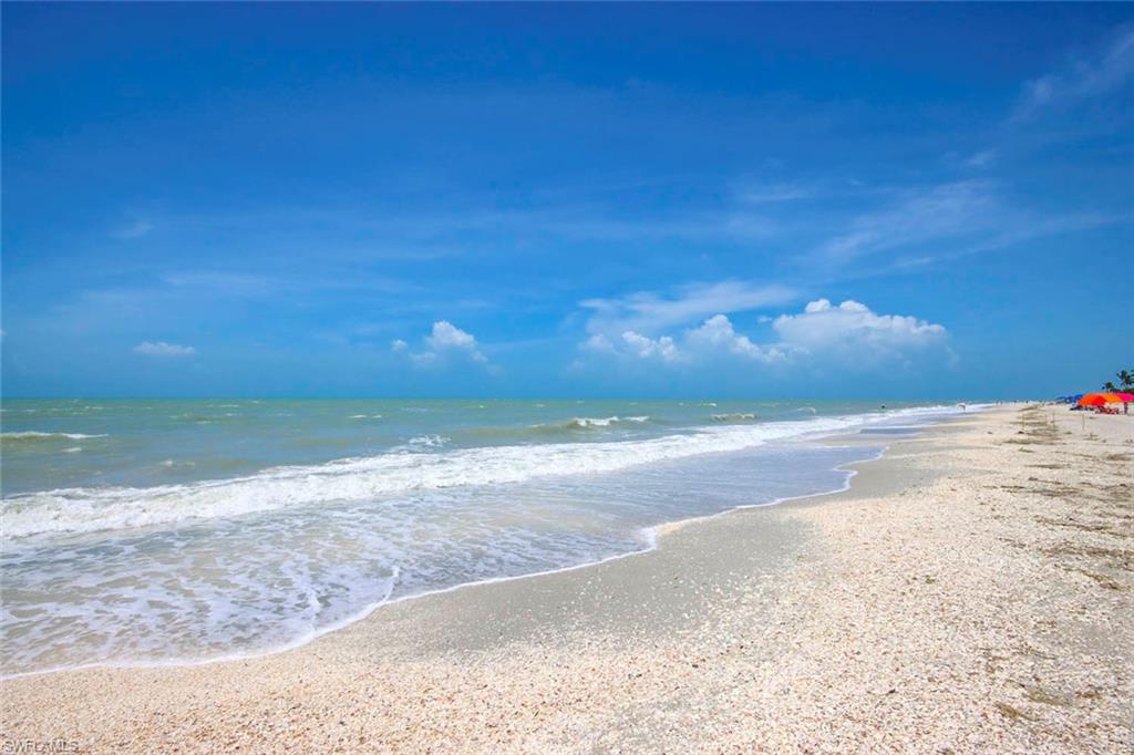 Expansive beachfront with a natural shell and sand shore