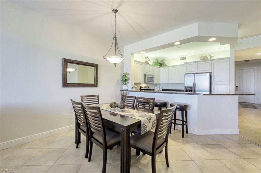 Dining space featuring recessed lighting, visible vents, baseboards, and light tile patterned flooring