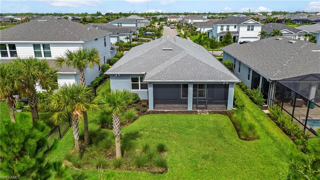 Expansive green lawn with established palm trees and structured landscaping