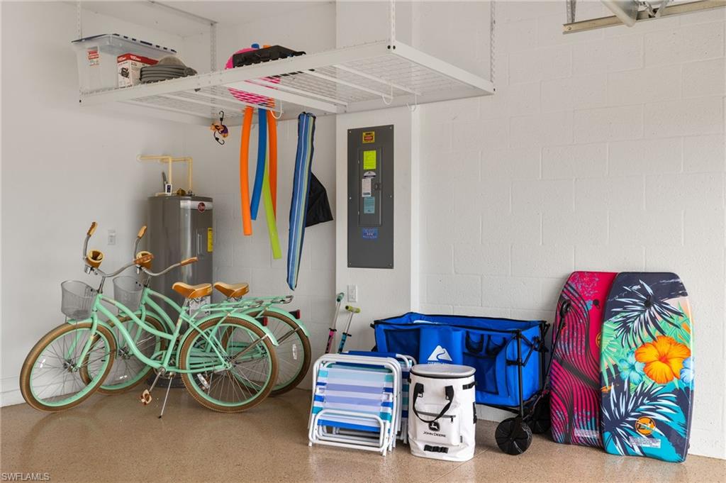 Garage with bikes and beach items for tenant use