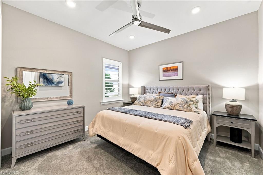 Bedroom 3 Wall-to-wall carpeting, recessed lighting, and a ceiling fan