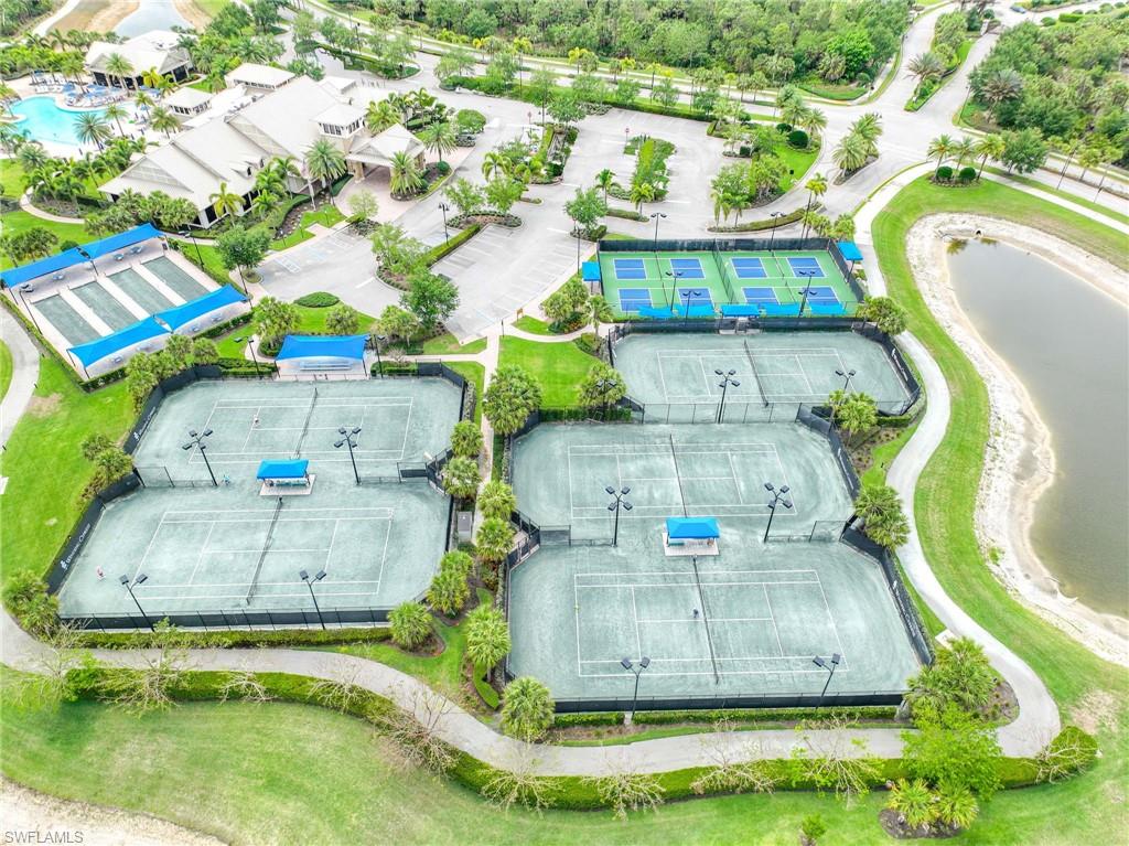 Multiple tennis courts, dedicated pickleball courts , bocce ball courts, a community clubhouse