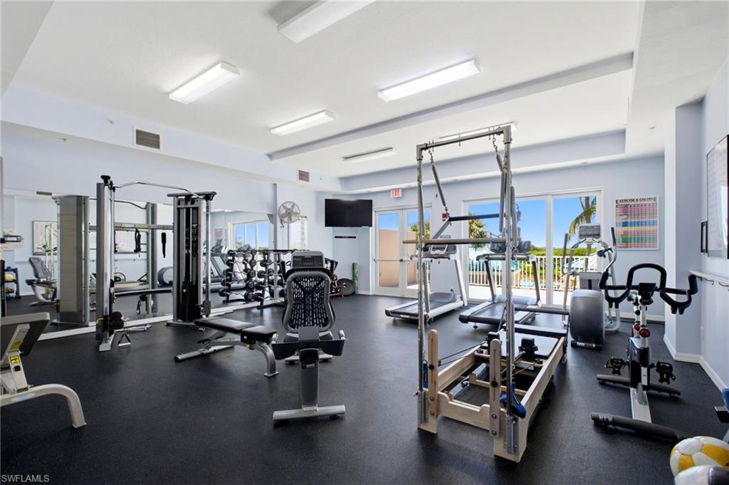 Among the exceptional amenities at Waterside at Bay Beach IV is a well-appointed fitness facility.
