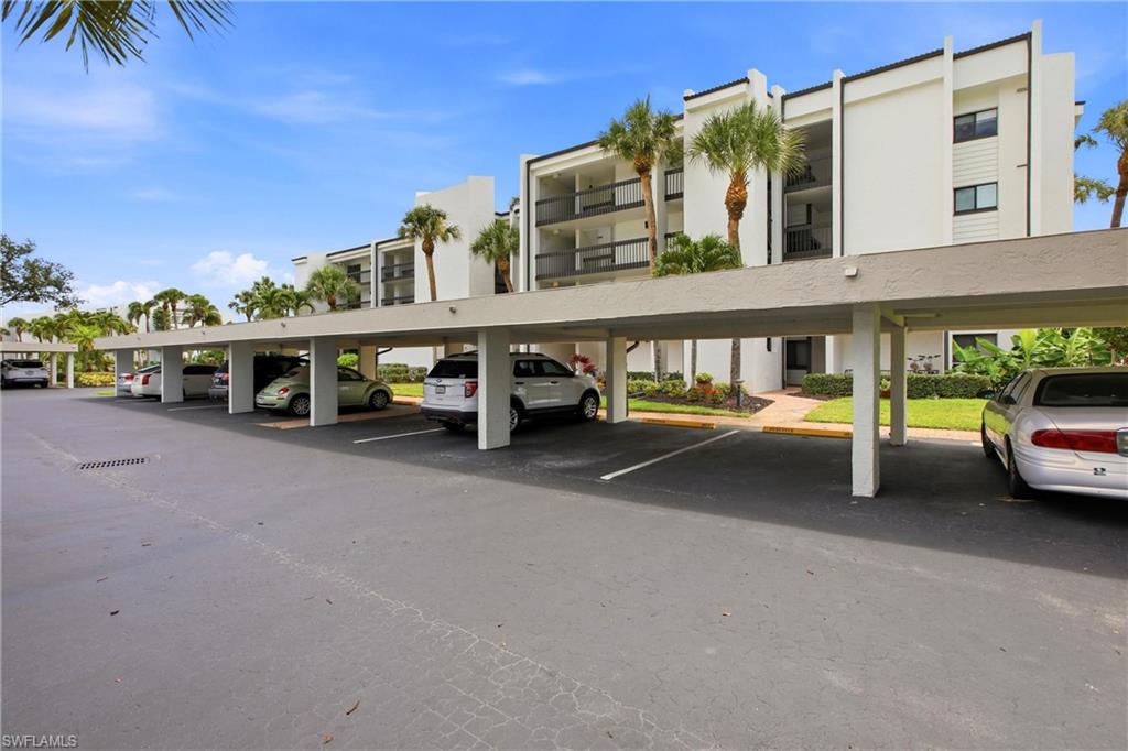 Covered parking facility with multiple spaces