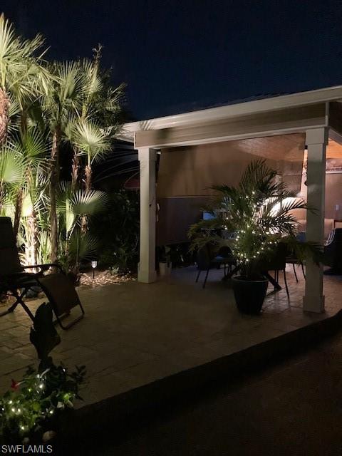 View of patio at twilight