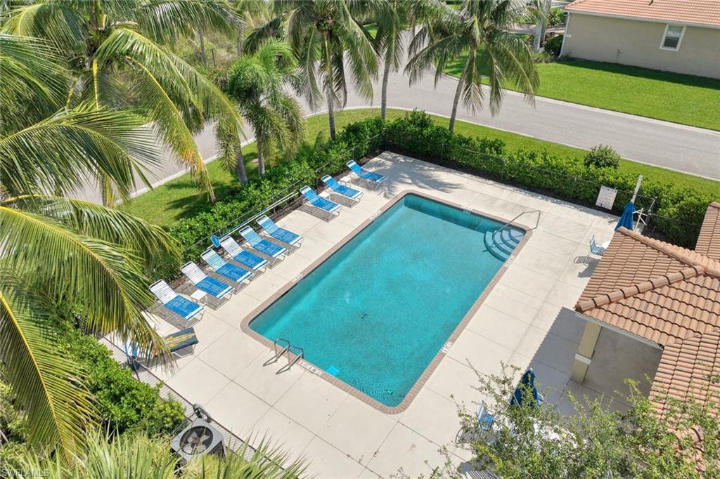 Rectangular pool with integrated steps, surrounded by concrete decking